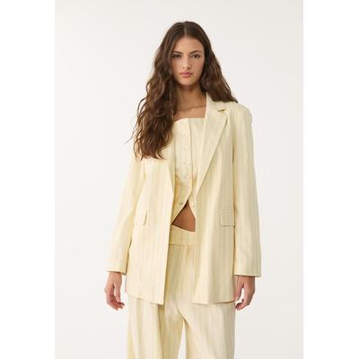 Stradivarius Regular striped linen blend blazer Gold XS