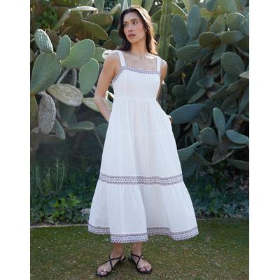 Threadbare Women's Cream Embroidered Tiered Maxi Dress