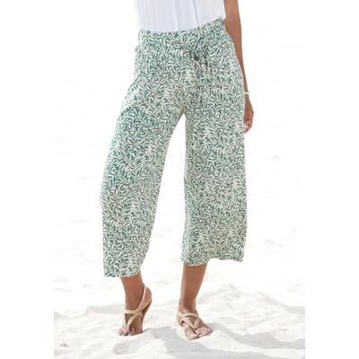 Culotte BEACHTIME, Damen, Gr. 42, N-Gr, grün (grün bedruckt), Jersey, Obermaterial: 95% Viskose, 5% Elasthan, bedruckt, modisch, figurumspielend 3/4-Länge, Hosen, mit Blätterdruck und Bindeband, luftig-leichte Sommerhose, Topseller Image