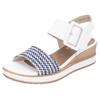 Sandalette REMONTE "ELLE-Collection", Damen, Gr. 40, bunt (weiß, dunkelblau), Leder, Bast, feminin, Schuhe, Sommerschuh, Sandale, Bequemschuh mit Klett unter der Zierschnalle