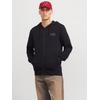 Kapuzensweatjacke JACK & JONES "JJECORP LOGO SWEAT ZIP HOOD", Herren, Gr. XL, schwarz (schwarz detail:small print, schwarz), angeraute Sweatware, Obermaterial: 70% Baumwolle, 30% Polyester, unifarben, modisch, regular fit, Langarm Rippbündchen,...