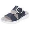 Pantolette REMONTE, Damen, Gr. 37, blau (nachtblau), Leder, unifarben, casual, Schuhe, Keilabsatz, Sommerschuh, Bequemschuh mit Klettverschluss