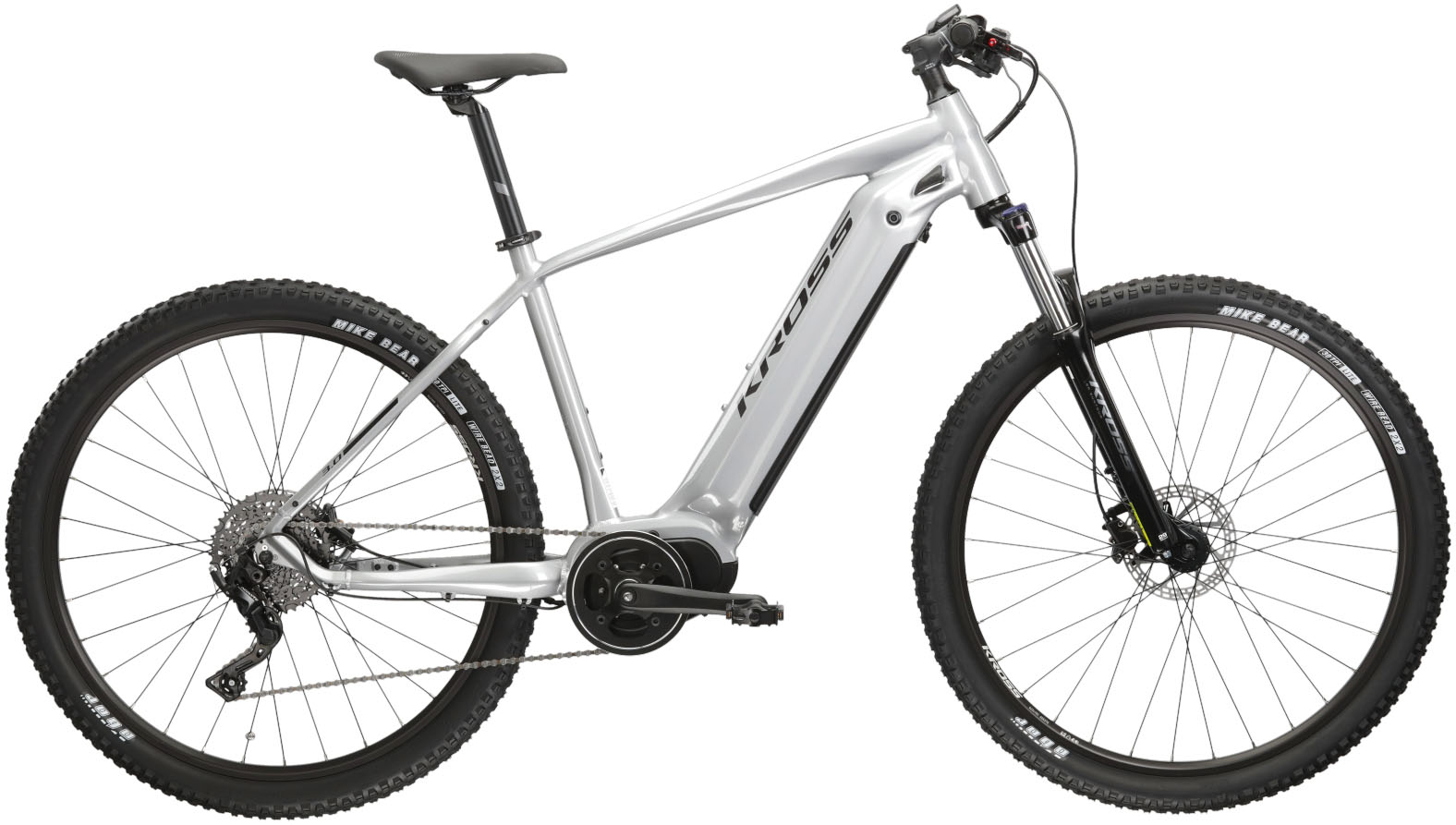 E-Bike KROSS "E-MTB Hexagon Boost 3.0 29 Zoll silberfarben" Gr. 41, silber (silberfarben, schwarz), Elektrofahrräder, 41cm, 29 Zoll (73,66cm), Pedelec, Elektrofahrrad für Damen und Herren Image