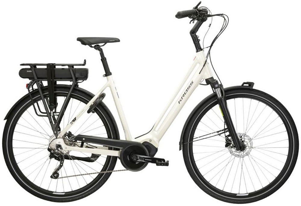 E-Bike KROSS "E-Citybike Sentio Hybrid 3.0 28 Zoll beige" Gr. 56, weiß (beige, schwarz), Elektrofahrräder, 56cm, 28 Zoll (71,12cm), Pedelec, Elektrofahrrad für Damen und Herren Image