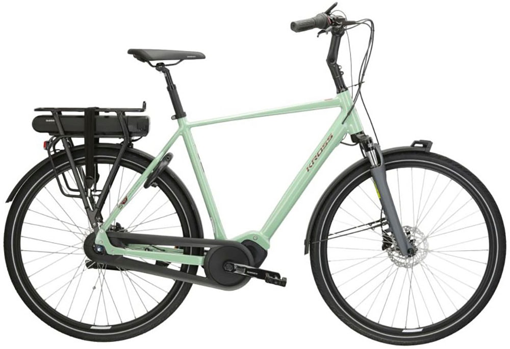 E-Bike KROSS "E-Citybike Sentio Hybrid 4.0 28 Zoll grün" Gr. 61, grün (grün, schwarz), Elektrofahrräder, 61cm, 28 Zoll (71,12cm), Pedelec, Elektrofahrrad für Damen und Herren Image