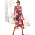 Sommerkleid LASCANA, Damen, Gr. 38, N-Gr, rot, blau bedruckt, Jersey, Obermaterial: 95% Viskose, 5% Elasthan, bedruckt, feminin, figurbetont kniebedeckend, Kurzarm, Kleider, mit Zipfelsaum und Schleife in der Taille, Jerseykleid, Strandkleid