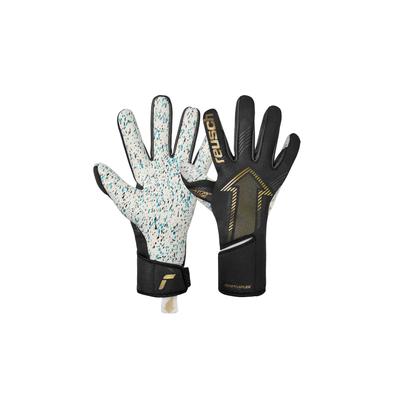 Torwarthandschuhe REUSCH "Fastgrip Fusion", Damen, Gr. 9,5, gold (schwarz, goldfarben), 33% Polyester, 3% Polyamid, 59% Elastodien, 5% Polyurethan, mehrfarbig, sportlich, Handschuhe, mit Hybrid Negative Cut Image