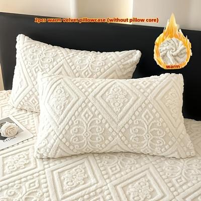 TEMU 2-pack Warm Geometric-patterned Pillowcases, Soft Velvet Fabric, Skin-friendly, Machine Washable, Zipper Closure, 48x74cm, Woven Polyester Decorative Cushion Covers Image