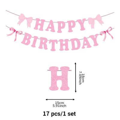 TEMU 1pc Pink Bow Happy Birthday Banner, Paper Party Decoration Supplies, No Electricity Needed, Festive Wall Hanging For Celebration, Birthday Party Decorations