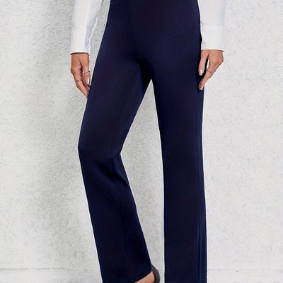 TEMU Solid Color Straight Leg Pants, Elegant High Waist Pants For Spring & Fall, Women's Clothing Image
