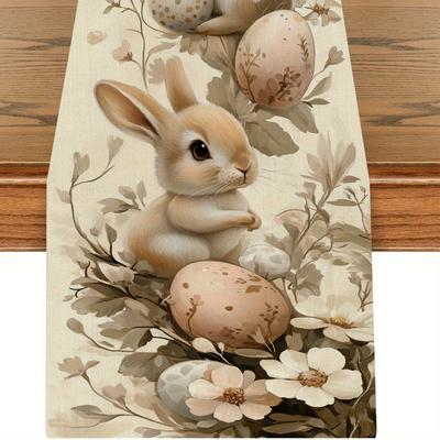 TEMU 1pc Polyester Tablecloth, Beautiful Floral Pattern, Holding Easter Eggs, Long Print, Clear, Soft, For Home Decor, Easter, Birthday Party, Living Room, Coffee Table, Indoor, Outdoor, Home Gift Image