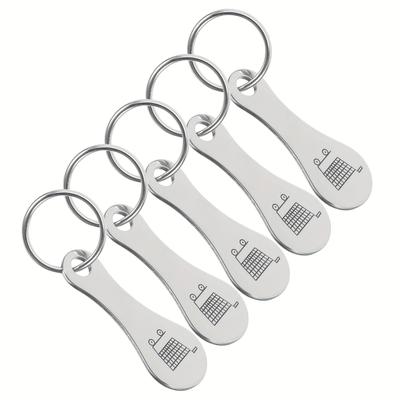 TEMU 5pcs Token Keychain Quarter Holder For Shopping Trolley Release Keyring Coin Holder Keychain Stainless Steel Stylish Shopping Cart Accessories Image