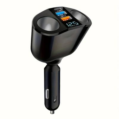 TEMU Baideluo Dual Usb Car Charger With Digital Display - Fast Charging, 12-24v Compatible, Dual Usb Type-c Ports, Glossy Finish, Car Charging Solution| Charger|glossy Finish Image