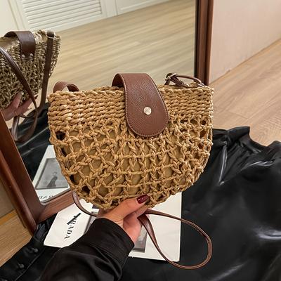 TEMU Handmade Rattan Woven Straw Bag Summer Beach Bag For Women Bohemia Crossbody Bags Image