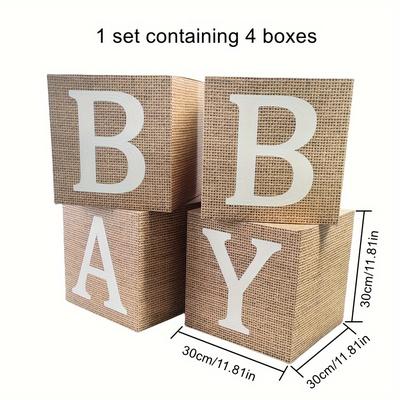 "TEMU 4pcs Burlap Pattern Square Photo Booth Props, Paper Cubes With "bbq" Lettering, Party Decor, With No Feathers, For Weddings, Birthdays, Gender Reveals, Bachelor Parties, And Graduations" Image
