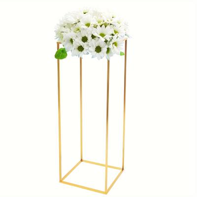 TEMU Namasyo Metal Flower Stands For Wedding Centrepieces Standing Vases Wedding Flower Stands Rectangular Geometric Golden Centrepieces For Wedding Decorations Home Party Events 28*28*80cm Image