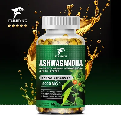Pure KSM-66 Ashwagandha Root Extract Capsules 5000mg for Natural Mood, Stress, Focus, Brain, Energy, Sleep Health Support