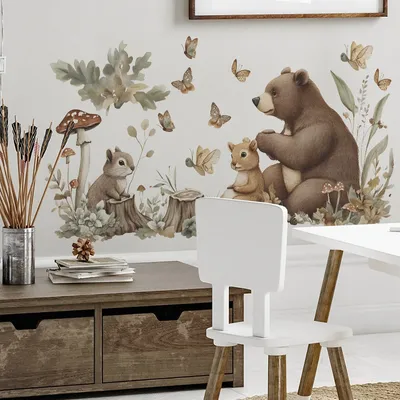 2 Stück Cartoon Braunbär Eichhörnchen Schmetterling Schlafzimmer Wohnzimmer kommerziellen Platz Image