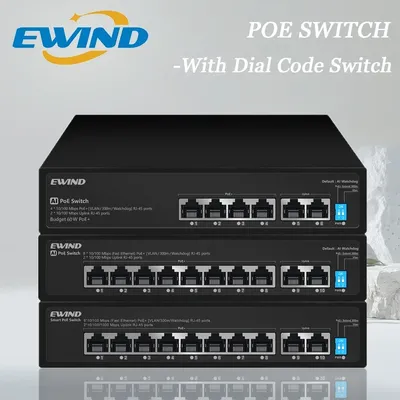 Switch für NVR oder Outdoor 6/10 Port Poe Switch Netzwerk-Switches liefern Ethernet für IP-Kamera Wireless AP mit Wählcodeschalter