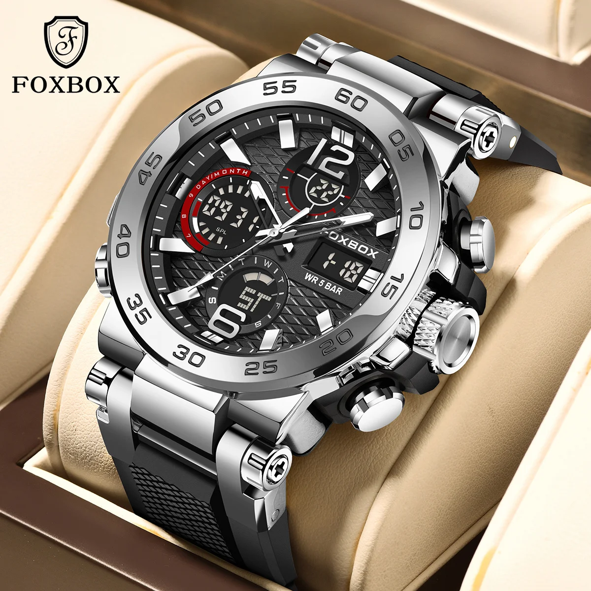 LIGE Mode Herrenuhr LED Dual Display Leuchtende Outdoor-Sport Quarzuhren Wasserdicht Geschäftsmann Uhr Chronograph Uhr Image