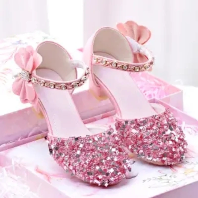 Neue Prinzessin Mädchen Schuhe Sandalen Kinder Glitter Bogen Niedrigen Ferse kinder Schuhe Mädchen Partei kinder Schuhe Tanz Schuhe
