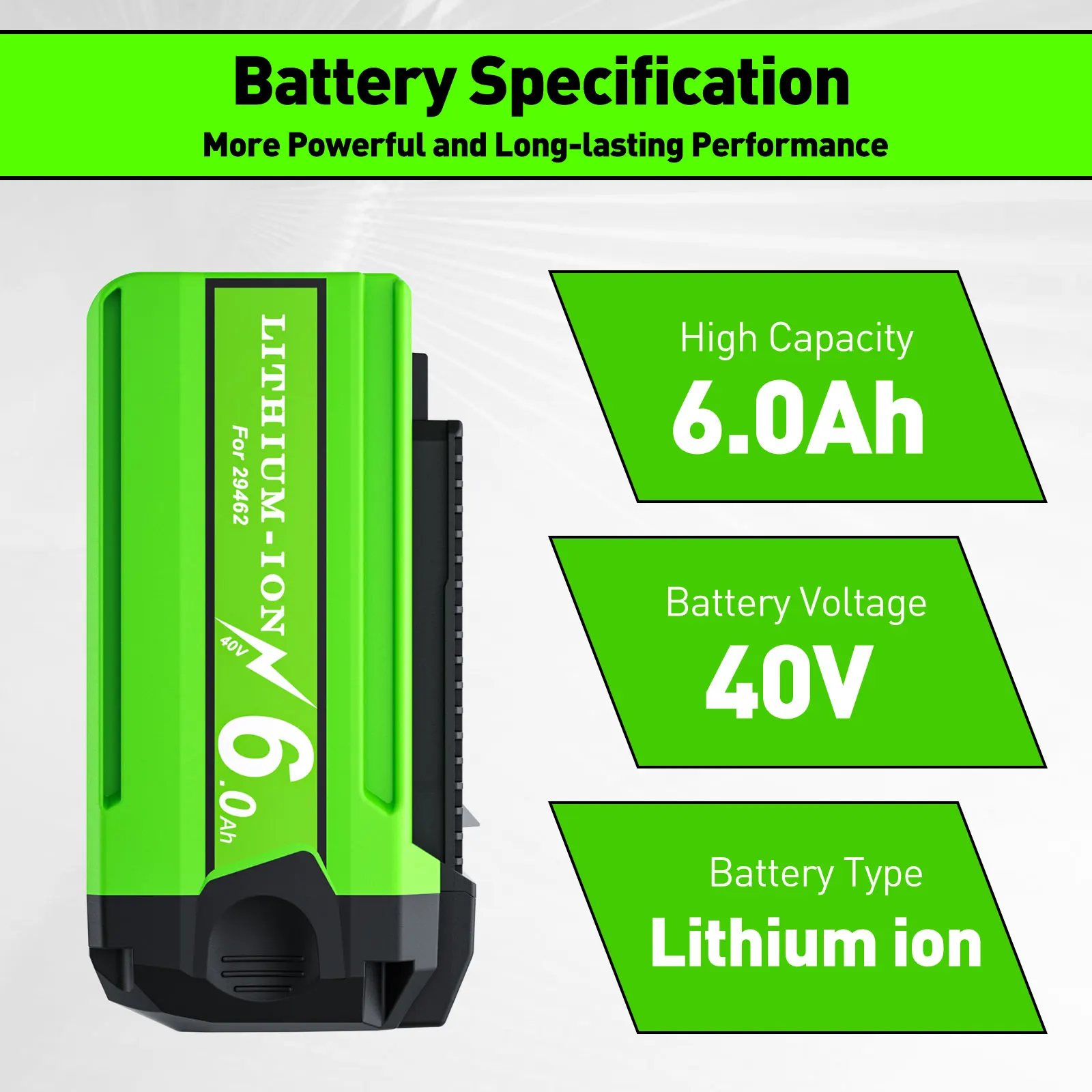 Für Greenworks 40 V 6 Ah Akku 29472 29462 25322 24252 29727 29717 6000 mAh Li-Ionen-Akku RU 40 V für Greenworks-Akku Image