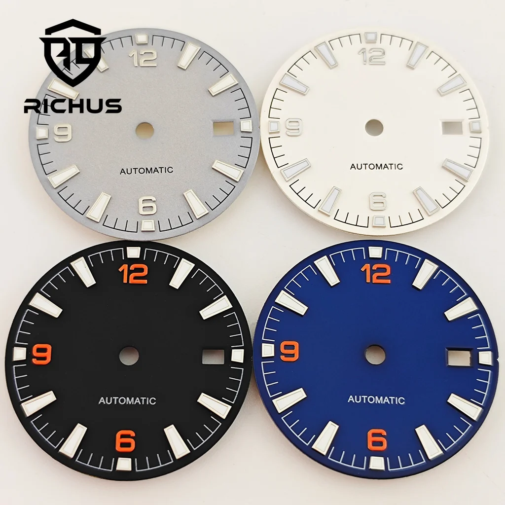 RICHUS NH35 Schwarz Weiß Grau Zifferblatt Grün Leuchtend 31mm Zifferblatt Fit NH35 Uhrwerk 3 Uhr Krone 3,8 Uhr Krone Image