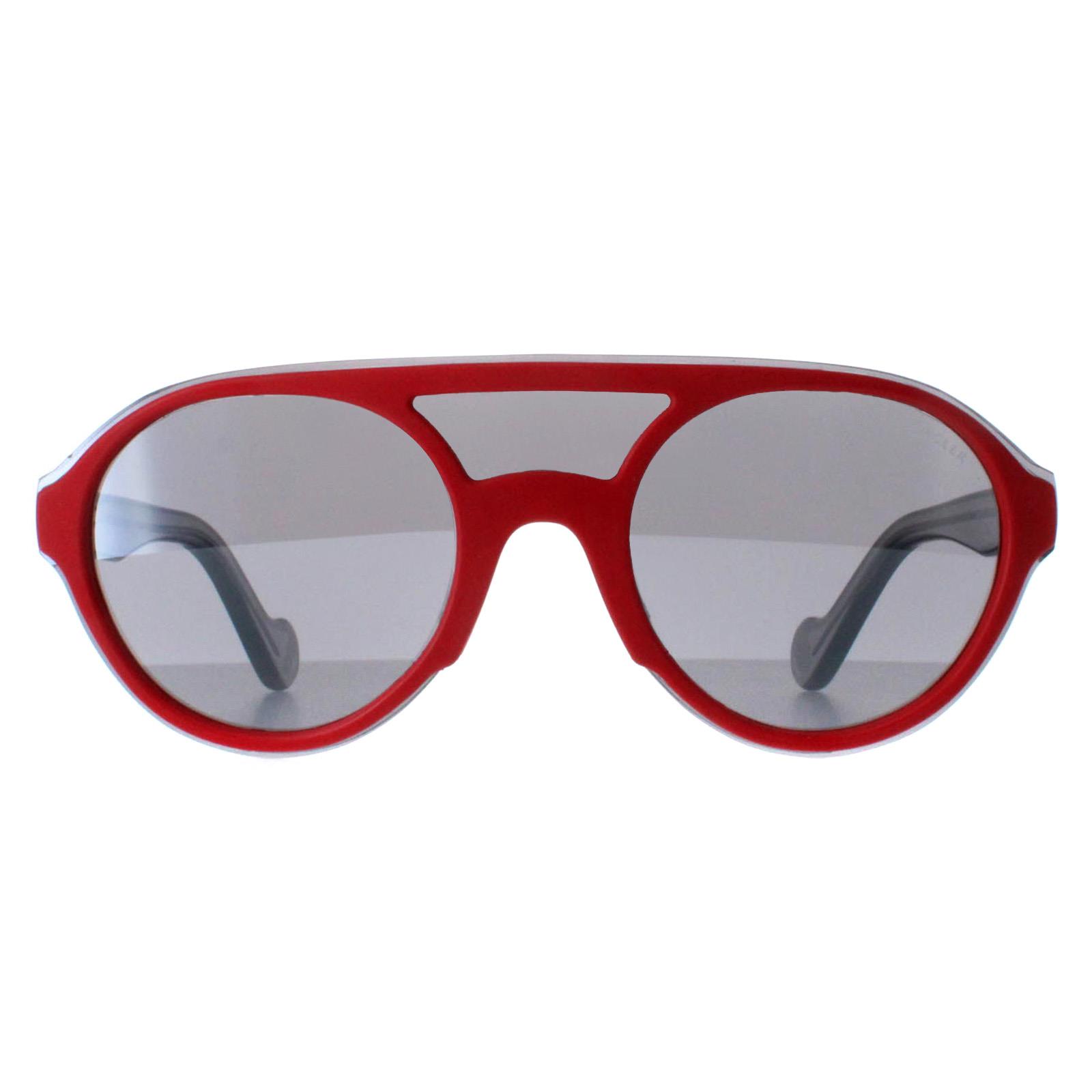 Moncler ML0052 66C glÃ¤nzend rot und grau transparent grau Spiegel Sonnenbrille Image