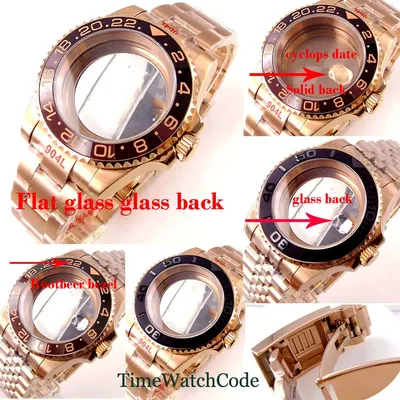 40mm Rose Gold Plated Watch Case Sapphire Jubilee Strap Fit NH34 NH35 NH36/38 ETA2824 PT5000 Miyota8215 DG2813 20BAR Waterproof