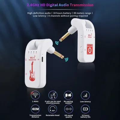 2.4Ghz Wireless Guitar Transmitter Receiver Built-in Rechargeable Wireless Guitar Transmitter For