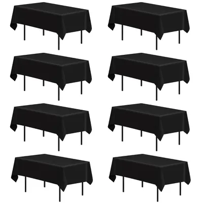 8Pcs Black Tablecloth Rectangle Table Cloth Stain and Wrinkle Resistant Washable Polyester Table