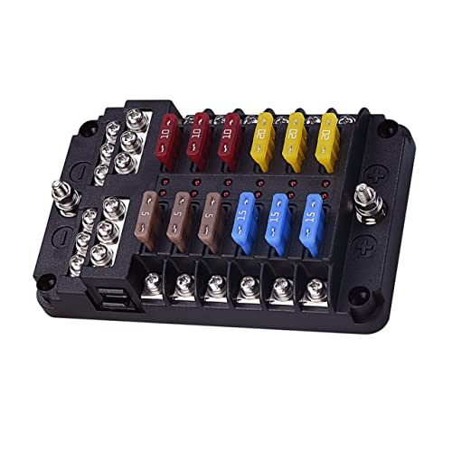 1 Set 12 Car Fuse Auto Fuses Automotive Fuse Holder 12 Circuits Fuse Box Car Fuse Block 12-way Fuse Block 12 Circuits Fuse Holder 12 Circuits Fuse Block Box Wiring LED Fuse Box Protected circuits