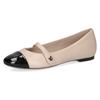 Riemchenballerina CAPRICE, Damen, Gr. 40, beige (beige, schwarz), Glattleder, Lackleder, klassisch, Schuhe, Bequemschuh, Businessschuh, Flats mit Klettverschluss-Riemchen
