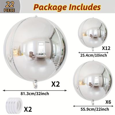 TEMU Set Of 22 Round Foil Balloons In 4d - Vibrant Colors, Silver Options, Ideal For Festive Occasions. Image