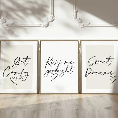 TEMU 3pcs Modern Minimalist Art Deco Canvas Wall Art Set, Frameless Black Text Posters For Living Room, Bedroom, Dining - Indoor Portrait Orientation Wall Hanging Decor, Wall Decor Image