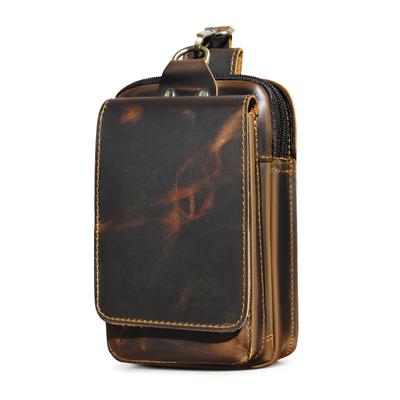 TEMU Men's Genuine Top Layer Cowhide Leather Phone Waist Pack, , Uncharged, With Adjustable Shoulder Strap For Image