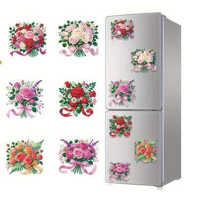 TEMU 6pcs Refrigerator Magnet Flower Diamond Painting Decoration Diy Diamond Painting Magnet Kit For Diy Crafts Gift Refrigerator Mailbox Decoration Image