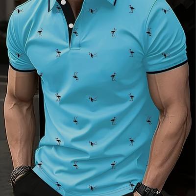 TEMU Men's Casual Shirt With Striped Collar & Golf Silhouette Pattern - , Breathable Fabric, Machine Washable, Regular Fit For Golf & , Golf Shirt, Apparel, Colorful Casualwear, Durable Casual Shirt Image