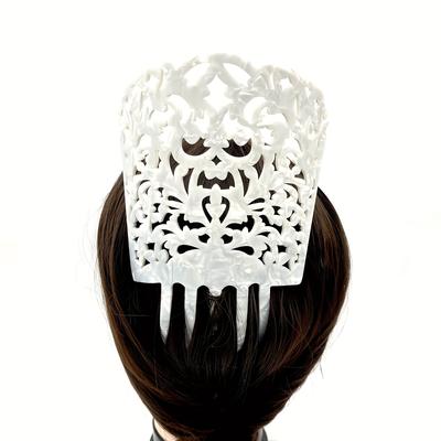 TEMU Elegant Acetate Hollow-out Hair Comb - Vintage Style, Rectangular, Women's Casual Attire & Day Gift, High, Hair Accessories Image