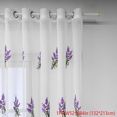 TEMU 1pc Aifish Rustic Embroidered Purple Lavender Flower Sheer Curtain, Grommet Top, Decorative Polyester 100% For Bedroom, , Uncorded, Unlined, Door Panel Window Treatment Image
