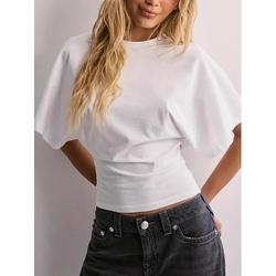 T-shirt femme couleur unie basique moderne décontracté manches courtes col rond hauts réguliers quotidien/week-end noir blanc rose marron été