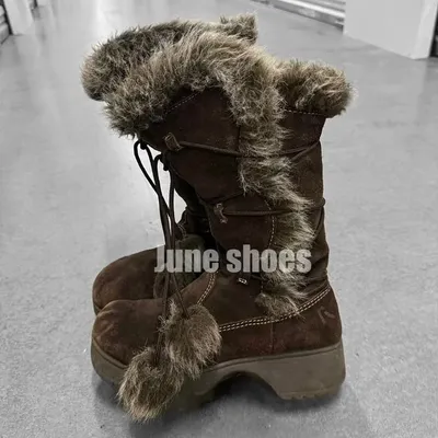 Lady Dark Brown Vintage Style Knee Boots Pom-Pom Lace-Up Footwear Size 34-46 Wedge Heel Platform Suede Gladiator Warm Boots
