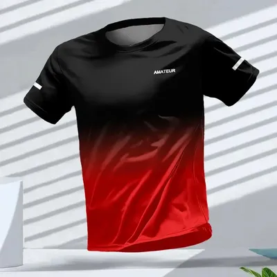 Outdoor Running Alphabetic Gradient 3D Printed Plus-size Men's and Women's T-shirt Sports