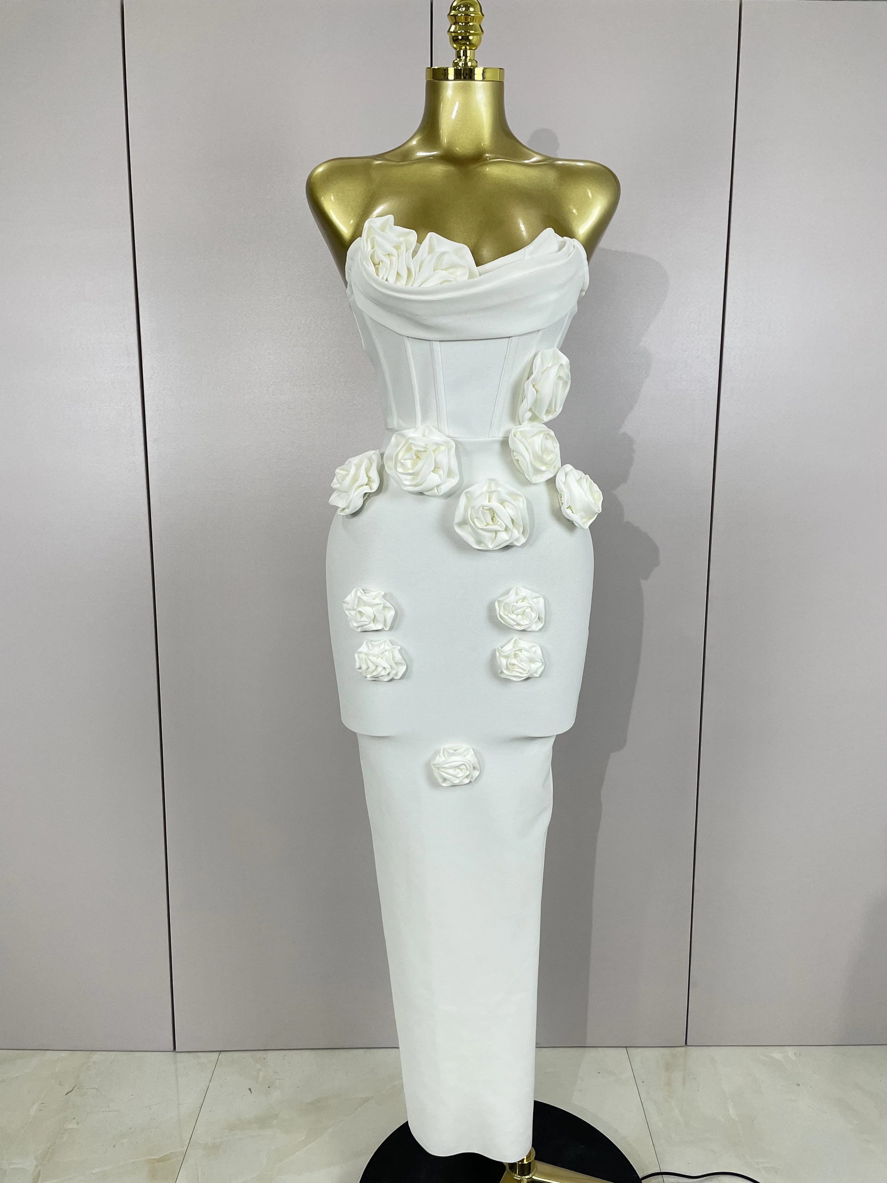 Sexy Mode Weiß Elegante Liebsten Blume Bodycon Langes Kleid Frauen Casual Streetwear Club Geburtstag Party Schlank Elegante Kleider