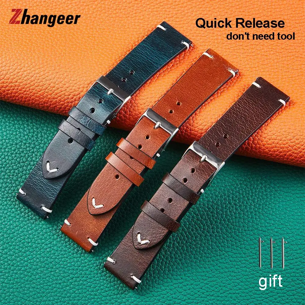 18mm 20mm 22mm Quick Release handgemachte Rindsleder Uhrenarmband für Universal Uhrenarmband Armband Zubehör mit Werkzeug Image