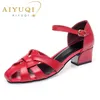 AIYUQI Sandalen Frauen Sommer 2025, Neue Echtes Leder Frauen Sandalen Große Größe 41 42, Hohl Mode Damen Schuhe
