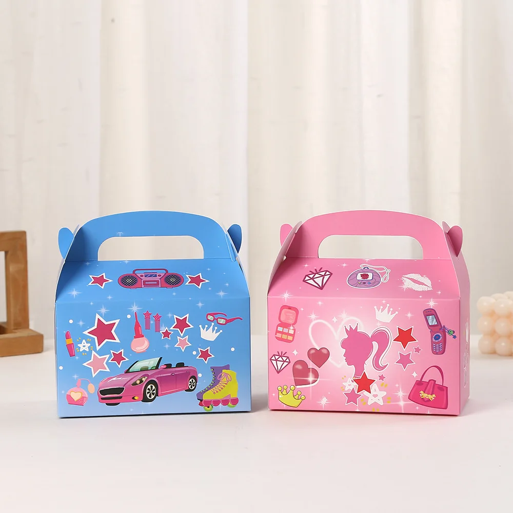 4 Stücke Cartoon Mädchen Prinzessin Tragbare Kuchen Pralinenschachtel Geschenkverpackung Box für Let's Go Party Thema Geburtstag Baby Shower Party Decor Image