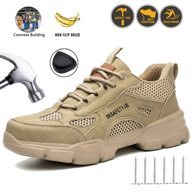 Atmungsaktive Sicherheitsschuhe für Herren und Damen, Arbeitsstiefel mit Stahlkappe, unzerstörbarer Arbeitssneaker, pannensichere Sicherheits-Arbeitsstiefel, Sicherheit Image
