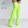 Sexy Oberschenkel Hohe Stiefel Für Frauen Metall Dünne High Heels 11 CM Spitz Zip Nachtclub Schuhe Große Größe 43 weibliche Über Die Knie Stiefel