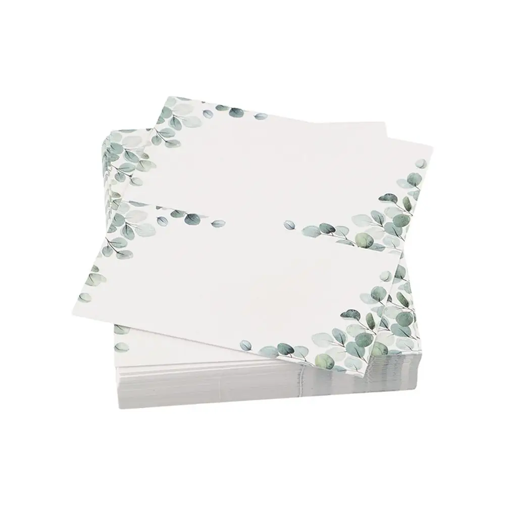 50 Stück leere grüne Blatt-Tischkarten aus Papier, gefaltete Nachrichten-Einstellkarte, elegante gezahnte Namenskarte, Jubiläumsfeier Image